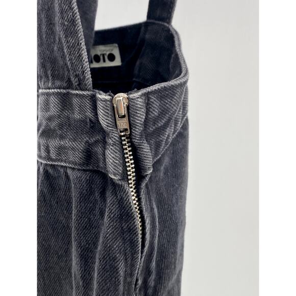 TOPSHOP MOTO Women's Black Denim Button-Up Sleeveless Mini Overall Dress SZ 10 - Picture 4 of 10